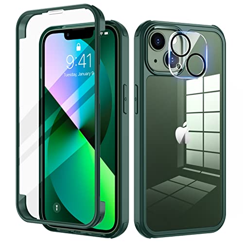 seacosmo für iPhone 13 Hülle mit eingebautem Panzerglas Displayschutz und Kamera Schutzfolie [9H HD], 360 Grad Handyhülle Ganzkörper Stoßfeste iPhone 13 Case - Grün von seacosmo