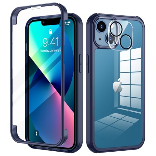 seacosmo für iPhone 13 Hülle mit eingebautem Panzerglas Displayschutz und Kamera Schutzfolie [9H HD], 360 Grad Handyhülle Ganzkörper Stoßfeste iPhone 13 Case - Navy von seacosmo