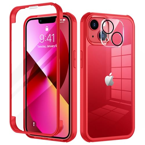 seacosmo für iPhone 13 Hülle mit eingebautem Panzerglas Displayschutz und Kamera Schutzfolie [9H HD], 360 Grad Handyhülle Ganzkörper Stoßfeste iPhone 13 Case - Rot von seacosmo