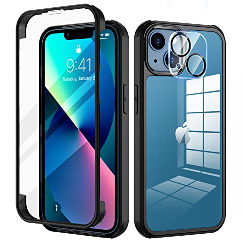 seacosmo für iPhone 13 Hülle mit eingebautem Panzerglas Displayschutz und Kamera Schutzfolie [9H HD], 360 Grad Handyhülle Ganzkörper Stoßfeste iPhone 13 Case - Schwarz von seacosmo