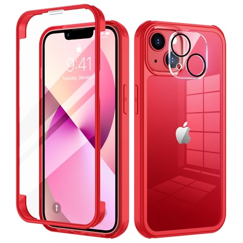 seacosmo für iPhone 13 Mini Hülle mit eingebautem Panzerglas Displayschutz und Kamera Schutzfolie [9H HD], 360 Grad Handyhülle Ganzkörper Stoßfeste iPhone 13 Mini Case - Rot von seacosmo