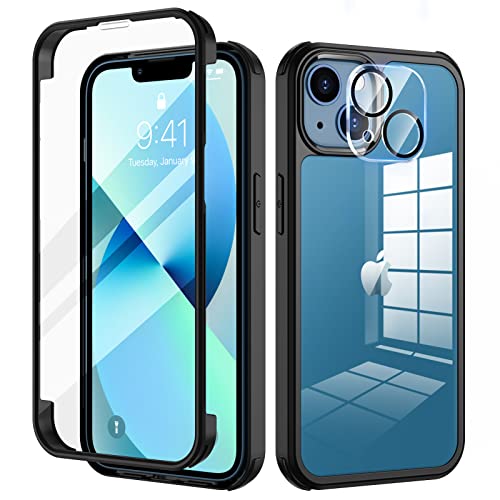 seacosmo für iPhone 13 Mini Hülle mit eingebautem Panzerglas Displayschutz und Kamera Schutzfolie [9H HD], 360 Grad Handyhülle Ganzkörper Stoßfeste iPhone 13 Mini Case - Schwarz von seacosmo
