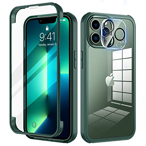 seacosmo für iPhone 13 Pro Hülle mit eingebautem Panzerglas Displayschutz und Kamera Schutzfolie [9H HD], 360 Grad Handyhülle Ganzkörper Stoßfeste iPhone 13 Pro Case - Grün von seacosmo