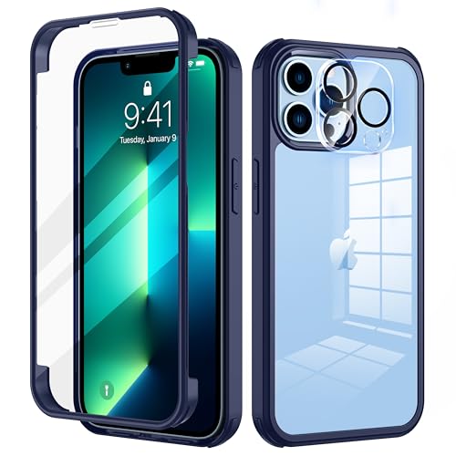 seacosmo für iPhone 13 Pro Hülle mit eingebautem Panzerglas Displayschutz und Kamera Schutzfolie [9H HD], 360 Grad Handyhülle Ganzkörper Stoßfeste iPhone 13 Pro Case - Navy von seacosmo