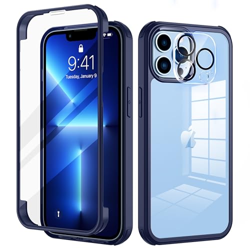 seacosmo für iPhone 13 Pro Max Hülle mit eingebautem Panzerglas Displayschutz und Kamera Schutzfolie [9H HD], 360 Grad Handyhülle Ganzkörper Stoßfeste iPhone 13 Pro Max Case - Navy von seacosmo