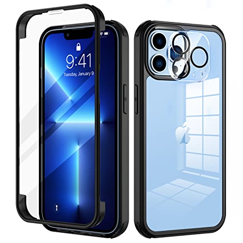 seacosmo für iPhone 13 Pro Max Hülle mit eingebautem Panzerglas Displayschutz und Kamera Schutzfolie [9H HD], 360 Grad Handyhülle Ganzkörper Stoßfeste iPhone 13 Pro Max Case - Schwarz von seacosmo