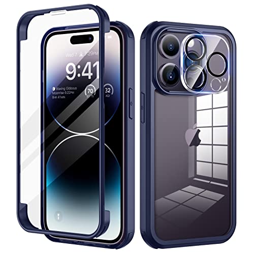 seacosmo für iPhone 14 Pro Hülle mit eingebautem Panzerglas Displayschutz und Kamera Schutzfolie [9H HD], 360 Grad Handyhülle Ganzkörper Stoßfeste iPhone 14 Pro Case - Blau von seacosmo