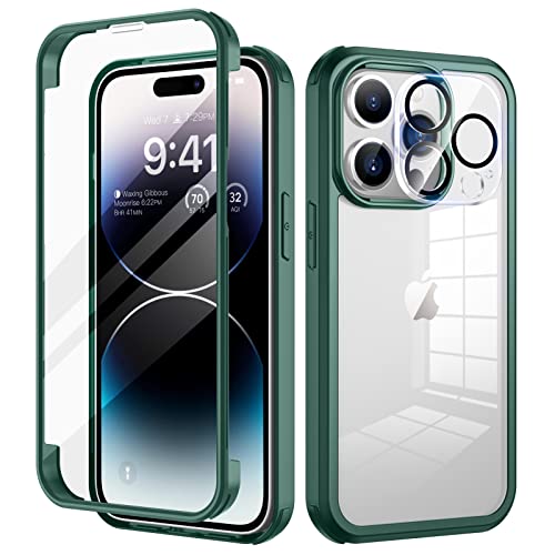 seacosmo für iPhone 14 Pro Hülle mit eingebautem Panzerglas Displayschutz und Kamera Schutzfolie [9H HD], 360 Grad Handyhülle Ganzkörper Stoßfeste iPhone 14 Pro Case - Grün von seacosmo