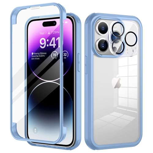 seacosmo für iPhone 14 Pro Max Hülle mit eingebautem Panzerglas Displayschutz und Kamera Schutzfolie [9H HD], 360 Grad Handyhülle Ganzkörper Stoßfeste iPhone 14 Pro Max Case - Blau von seacosmo