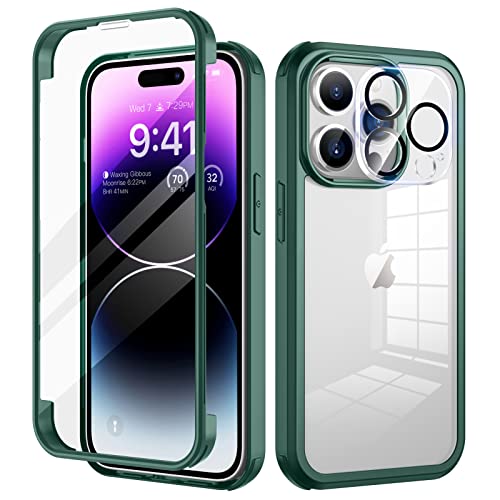 seacosmo für iPhone 14 Pro Max Hülle mit eingebautem Panzerglas Displayschutz und Kamera Schutzfolie [9H HD], 360 Grad Handyhülle Ganzkörper Stoßfeste iPhone 14 Pro Max Case - Grün von seacosmo