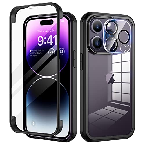 seacosmo für iPhone 14 Pro Max Hülle mit eingebautem Panzerglas Displayschutz und Kamera Schutzfolie [9H HD], 360 Grad Handyhülle Ganzkörper Stoßfeste iPhone 14 Pro Max Case - Schwarz von seacosmo