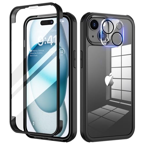 seacosmo für iPhone 15 Plus Hülle mit eingebautem Panzerglas Displayschutz und Kamera Schutzfolie [9H HD], 360 Grad Handyhülle Ganzkörper Stoßfeste iPhone 15 Plus Case - Schwarz von seacosmo