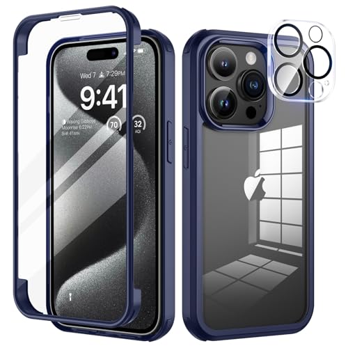 seacosmo für iPhone 15 Pro Max Hülle mit eingebautem Panzerglas Displayschutz und Kamera Schutzfolie [9H HD], 360 Grad Handyhülle Ganzkörper Stoßfeste iPhone 15 Pro Max Case - Blau von seacosmo