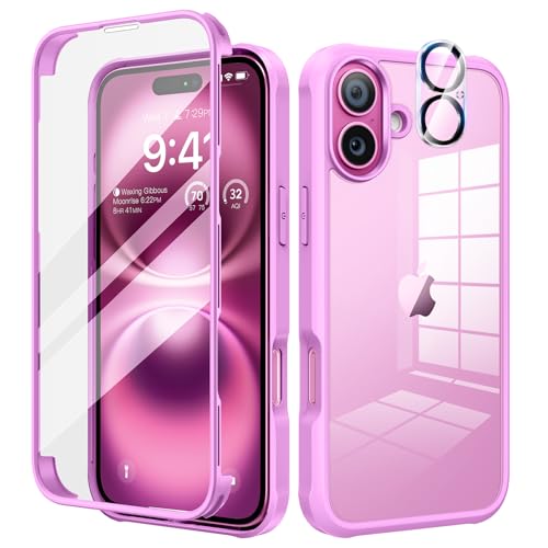 seacosmo für iPhone 16 Hülle mit eingebautem Panzerglas Displayschutz und Kamera Schutzfolie [9H HD], 360 Grad Handyhülle Ganzkörper Stoßfeste iPhone 16 schutzhülle - Rosa von seacosmo