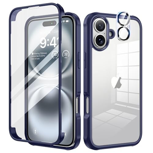 seacosmo für iPhone 16 Plus Hülle mit eingebautem Panzerglas Displayschutz und Kamera Schutzfolie [9H HD], 360 Grad Handyhülle Ganzkörper Stoßfeste iPhone 16 Plus Case - Blau von seacosmo