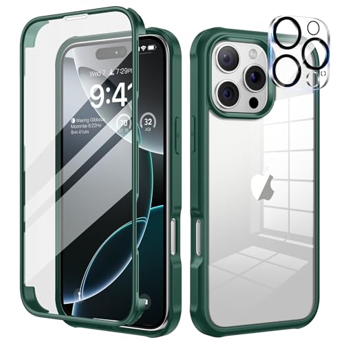 seacosmo für iPhone 16 Pro Hülle mit eingebautem Panzerglas Displayschutz und Kamera Schutzfolie [9H HD], 360 Grad Handyhülle Ganzkörper Stoßfeste iPhone 16 Pro Case - Grün von seacosmo