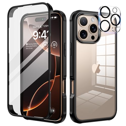 seacosmo für iPhone 16 Pro Hülle mit eingebautem Panzerglas Displayschutz und Kamera Schutzfolie [9H HD], 360 Grad Handyhülle Ganzkörper Stoßfeste iPhone 16 Pro Case - Schwarz von seacosmo