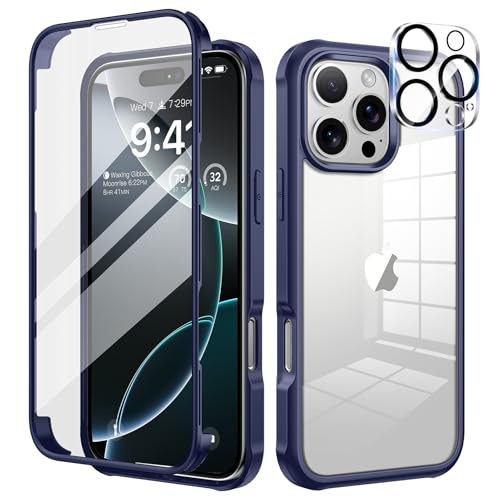 seacosmo für iPhone 16 Pro Max Hülle mit eingebautem Panzerglas Displayschutz und Kamera Schutzfolie [9H HD], 360 Grad Handyhülle Ganzkörper Stoßfeste iPhone 16 Pro Max Case - Blau von seacosmo