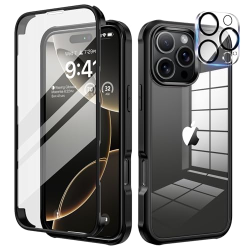 seacosmo für iPhone 16 Pro Max Hülle mit eingebautem Panzerglas Displayschutz und Kamera Schutzfolie [9H HD], 360 Grad Handyhülle Ganzkörper Stoßfeste iPhone 16 Pro Max Case - Schwarz von seacosmo