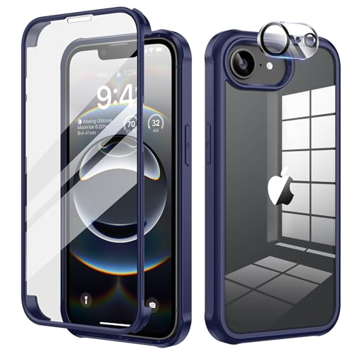 seacosmo für iPhone 16E Hülle mit eingebautem Panzerglas Displayschutz und Kamera Schutzfolie [9H HD], 360 Grad Handyhülle Ganzkörper Stoßfeste iPhone 16E Case - Blau von seacosmo