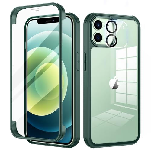 seacosmo iPhone 12 Hülle mit Eingebauter Gehärtetem Glas Displayschutz und Kamera Schutzfolie [9H HD], 360 Grad Ganzkörper Stoßfeste iPhone 12 Handyhülle- Grün von seacosmo