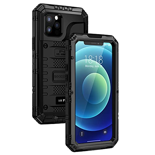 seacosmo iPhone 12 Pro (6.1") IP68 Wasserdicht Hülle, Militärstandard Schutzhülle mit Eingebautem Displayschutz Stoßfest Metall Handyhülle für iPhone 12 Pro, Schwarz von seacosmo