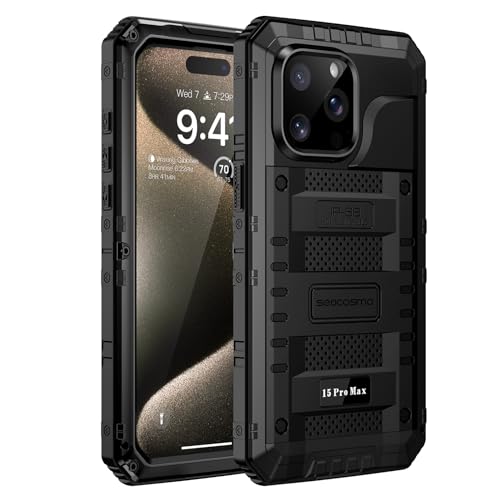 seacosmo iPhone 15 Pro Max Hülle Wasserdicht, Militärstandard Schutzhülle mit Eingebautem Displayschutz Stoßfest Metall Handyhülle für iPhone 15 Pro Max, Schwarz seacosmo iPhone 15 Pro Max Hülle Wasserdicht, Militärstandard Schutzhülle mit Eingebautem Displayschutz Stoßfest Metall Handyhülle für iPhone 15 Pro Max, Schwarz von seacosmo