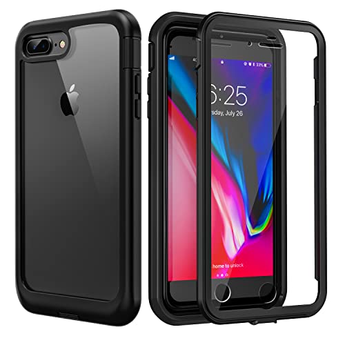 seacosmo iPhone 7 Plus Hülle, iPhone 8 Plus Hülle, Stoßfest Handyhülle iPhone 7 Plus 360 Grad Rugged schutzhülle mit eingebautem Displayschutz für iPhone 8 Plus, Schwarz von seacosmo