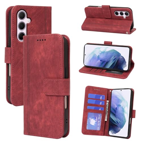 Leder Wallet Case für Samsung A56, Flip Magnetic Protective Shockproof and Stand Feature A56 Sam Sung Phone Case, TPU Shell Galaxy A 56 Phone Cases with Card Holder Red Leder Wallet Case für Samsung A56, Flip Magnetic Protective Shockproof and Stand Feature A56 Sam Sung Phone Case, TPU Shell Galaxy A 56 Phone Cases with Card Holder Red von seaoppn