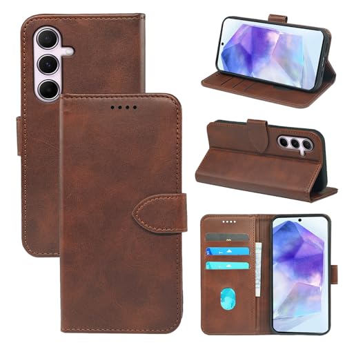 Schutzhülle für Samsung A56, PU-Leder, Brieftasche, Galaxy A56, stoßfeste TPU-Schale, magnetische Schutzhülle mit 3 Kartenfächern und Standfunktion, kompatibel mit Sam-Sung A 56, Braun Schutzhülle für Samsung A56, PU-Leder, Brieftasche, Galaxy A56, stoßfeste TPU-Schale, magnetische Schutzhülle mit 3 Kartenfächern und Standfunktion, kompatibel mit Sam-Sung A 56, Braun von seaoppn