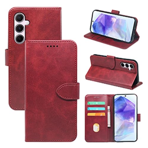 Schutzhülle für Samsung A56, PU-Leder, Brieftasche, Galaxy A56, stoßfeste TPU-Schale, magnetische Schutzhülle mit 3 Kartenfächern und Standfunktion, kompatibel mit Sam-Sung A 56, Rot Schutzhülle für Samsung A56, PU-Leder, Brieftasche, Galaxy A56, stoßfeste TPU-Schale, magnetische Schutzhülle mit 3 Kartenfächern und Standfunktion, kompatibel mit Sam-Sung A 56, Rot von seaoppn