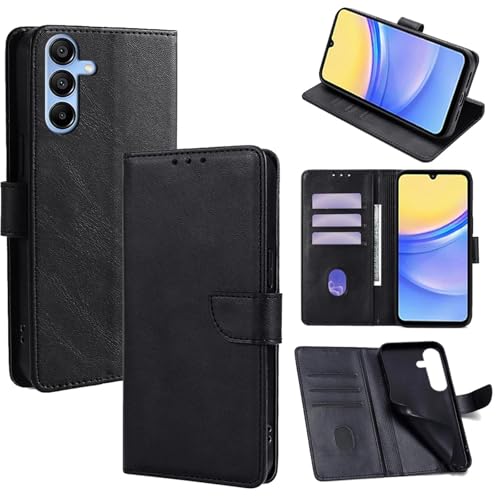 Schutzhülle für Samsung S24 FE, Rundum-Schutzhülle aus echtem Leder mit TPU-Innenschale, Kartenfächern, Ständer und Magnetverschluss, Galaxy S24 FE Hüllen für Damen, Herren und Herren, Schwarz Schutzhülle für Samsung S24 FE, Rundum-Schutzhülle aus echtem Leder mit TPU-Innenschale, Kartenfächern, Ständer und Magnetverschluss, Galaxy S24 FE Hüllen für Damen, Herren und Herren, Schwarz von seaoppn