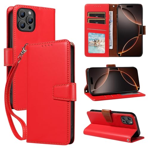 Schutzhülle für iPhone 16 Pro Max, magnetischer Schutz, RFID-Blockierung, 3 Kartenfächer, stoßfeste TPU-Schale, Schutzhülle für iPhone 16 Pro Max, Klappetui, Premium-PU-Leder, Rot Schutzhülle für iPhone 16 Pro Max, magnetischer Schutz, RFID-Blockierung, 3 Kartenfächer, stoßfeste TPU-Schale, Schutzhülle für iPhone 16 Pro Max, Klappetui, Premium-PU-Leder, Rot von seaoppn