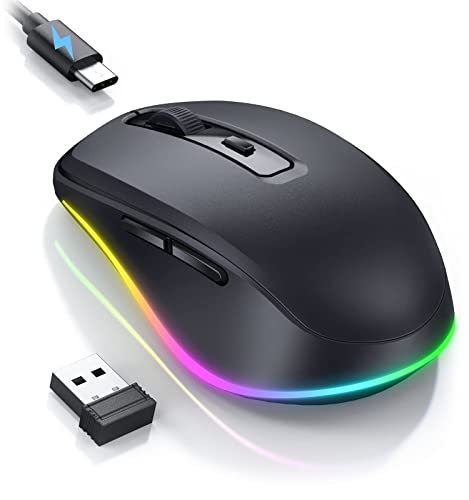 Seenda Kabellose Maus, USB Jiggler Wiederaufladbare RGB Maus, 800/1200/1600/2000 Einstellbare DPI, Soft Click, tragbare Computermaus für Windows/Mac/Linux, Schwarz von seenda