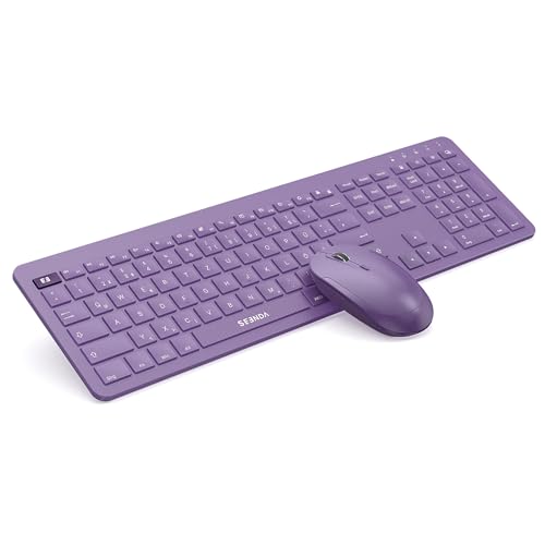 Tastatur Maus Set Kabellos, seenda Ultra-Dünne Wiederaufladbare Funktastatur und Maus, Ergonomische Tastatur Kabellos mit Silikon Staubschutz für PC/Laptop/Smart TV, DE QWERTZ Layout, Lila von seenda