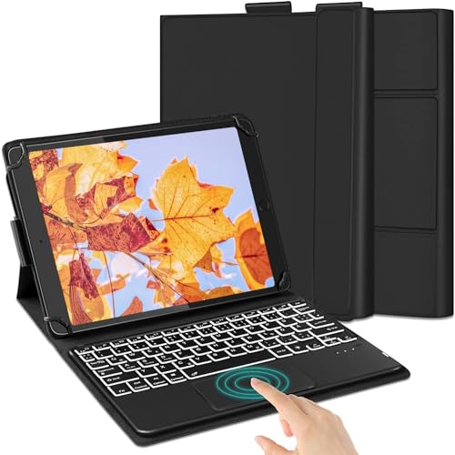 seenda Beleuchtete Bluetooth Tastatur mit Hülle für 9-11 Zoll Tablets, Wiederaufladbare Abnehmbare Tastatur mit Touchpad für Tablets bis zu 11 Zoll, QWERTZ Layout, Schwarz von seenda