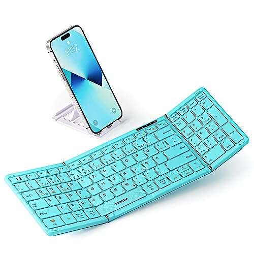 seenda Faltbare Bluetooth Tastatur QWERTZ - Wiederaufladbare Wireless Tastatur mit Nummernblock für Multi Gerät für Windows iOS Android Mac Smartphone iPad Tablet Laptop PC von seenda