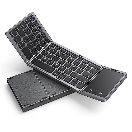 seenda Faltbare Bluetooth Tastatur mit Touchpad, Klappbare Tastatur Wiederaufladbar mit Trackpad für Windows iOS Android Mac Smartphone iPad Tablet Laptop PC - DE QWERTZ Layout von seenda