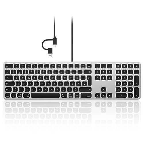 seenda Kabelgebundene Beleuchtete Mac Tastatur, Mac Tastatur mit Kabel (USB&Type C) und Beleuchtung für Mac OS/iOS,Apple iMac, MacBook Pro/Air, Mini, Wired Keyboard, DE Layout, Schwarz&Grau von seenda