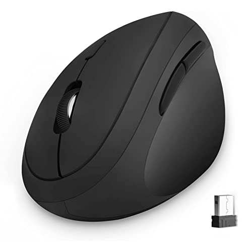 seenda Kabellose Maus Ergonomisch, Vertikale Maus Leise via 2.4G Verbindung mit USB-Empfänger DPI 1600/1200/800, Wireless Mouse mit 6 Tasten für PC/Laptop/Windows/Mac, Schwarz von seenda