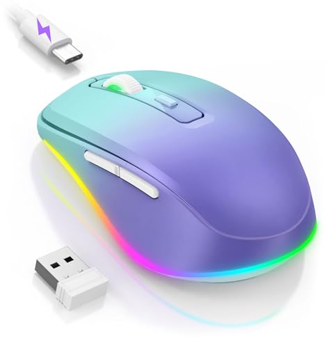 seenda Maus Kabellos LED, Wiederaufladbare Kabellose Maus mit Maus Jiggler, Leise 2.4G USB Funkmaus für Laptop, Computer Wireless Mouse Beleuchtet DPI 2000 für PC, Windows, MAC OS, Blaugrün&Lila von seenda