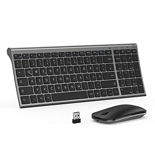 seenda Tastatur Maus Set Kabellos, Wiederaufladbare Kleine Funktastatur mit Maus, Leise Tastatur mit Aluminiumgehäuse für PC/Laptop/Smart TV, QWERTZ Layout, Grau von seenda