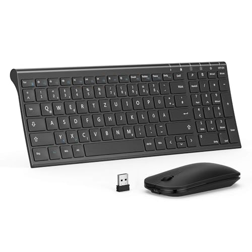 seenda Tastatur Maus Set Kabellos, Wiederaufladbare Aluminium Tastatur mit kompaktes Design, Ultradünne und Leise Funktastatur mit Maus für PC/Laptop/Smart TV, QWERTZ Layout, Schwarz seenda Tastatur Maus Set Kabellos, Wiederaufladbare Aluminium Tastatur mit kompaktes Design, Ultradünne und Leise Funktastatur mit Maus für PC/Laptop/Smart TV, QWERTZ Layout, Schwarz von seenda