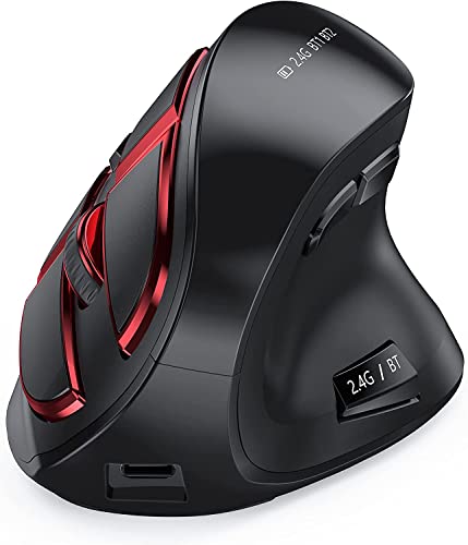 seenda Vertikale Ergonomische Kabellose Maus(Dual Bluetooth +2.4G Wiederaufladbare Gaming Funkmaus, Multi-Device Wireless Mouse für Laptop/PC/Mac/Tablet/iPad(Windows/Android/iOS), Schwar&Rot von seenda