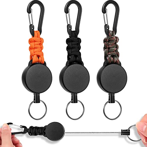 Selizo Schlüsselanhänger Ausziehbar,3 Stücke Schlüsselband Ausziehbar Ausweis JoJo mit 60cm Ausziehbar Stahlseil,Einziehbarer Schlüsselanhänger Schlüsselkette mit Karabiner (Carabiner A) von selizo