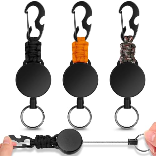 Selizo Schlüsselanhänger Ausziehbar,3 Stücke Schlüsselband Ausziehbar Ausweis JoJo mit 60cm Ausziehbar Stahlseil,Einziehbarer Schlüsselanhänger Schlüsselkette mit Karabiner (Carabiner E) von selizo