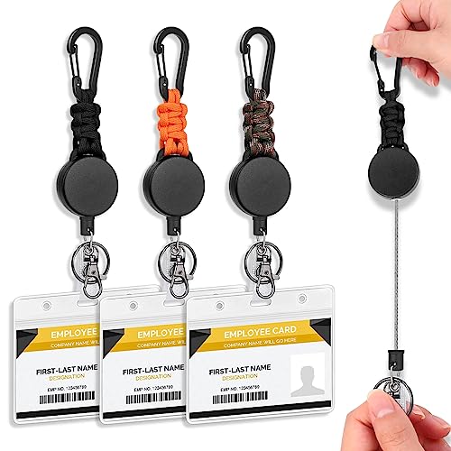 Selizo Schlüsselanhänger Ausziehbar mit Ausweishüllen,3 Stücke Schlüsselband Ausweisjojo mit 60CM Stahlseil,Einziehbarer mit Karabiner Schlüsselring Vinyl Strap von selizo