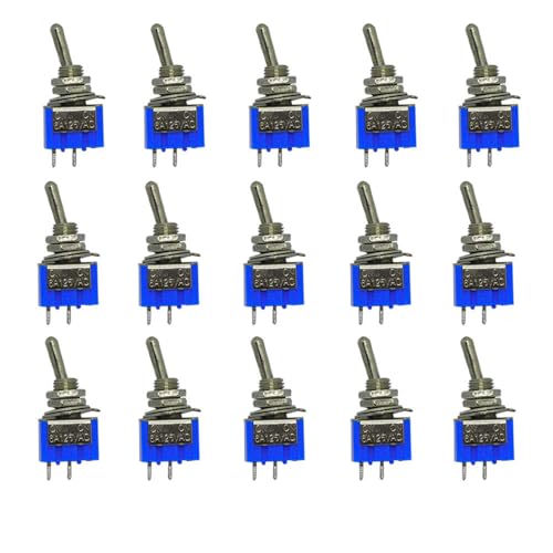 Senvenelec (15pcs + Dunkelblau) Mini-Kippschalter, 6A 125V AC ON-ON 2 Digit 2 Pin, für Autos, LKW, Boot, Instrumententafel, elektrische Modifikation. von senvenelec