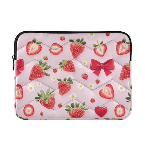 Laptop-Hülle, Laptophülle, Computer-Tragetasche, Notebook-Tasche, Aktentasche, Kissen, Schutz, L, rosa Hintergrund, Erdbeermuster von senya
