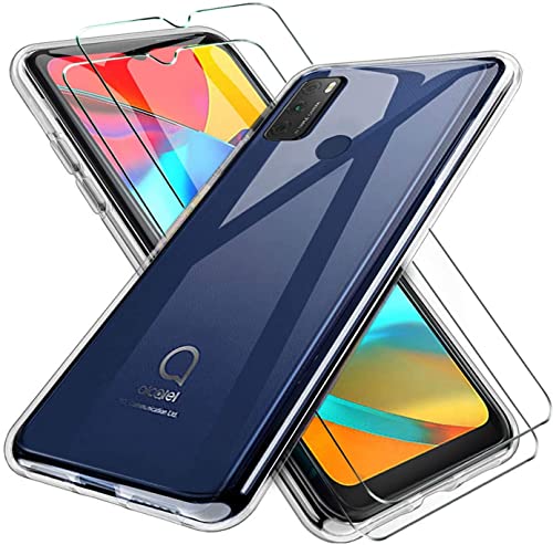 Kompatibel mit Alcatel 1S (2021) 3L (2021) 6025D 6025 Schutzhülle Soft Gel Transparent Silikon-Schutz TPU + Displayschutzfolie aus gehärtetem Glas von senza marchio